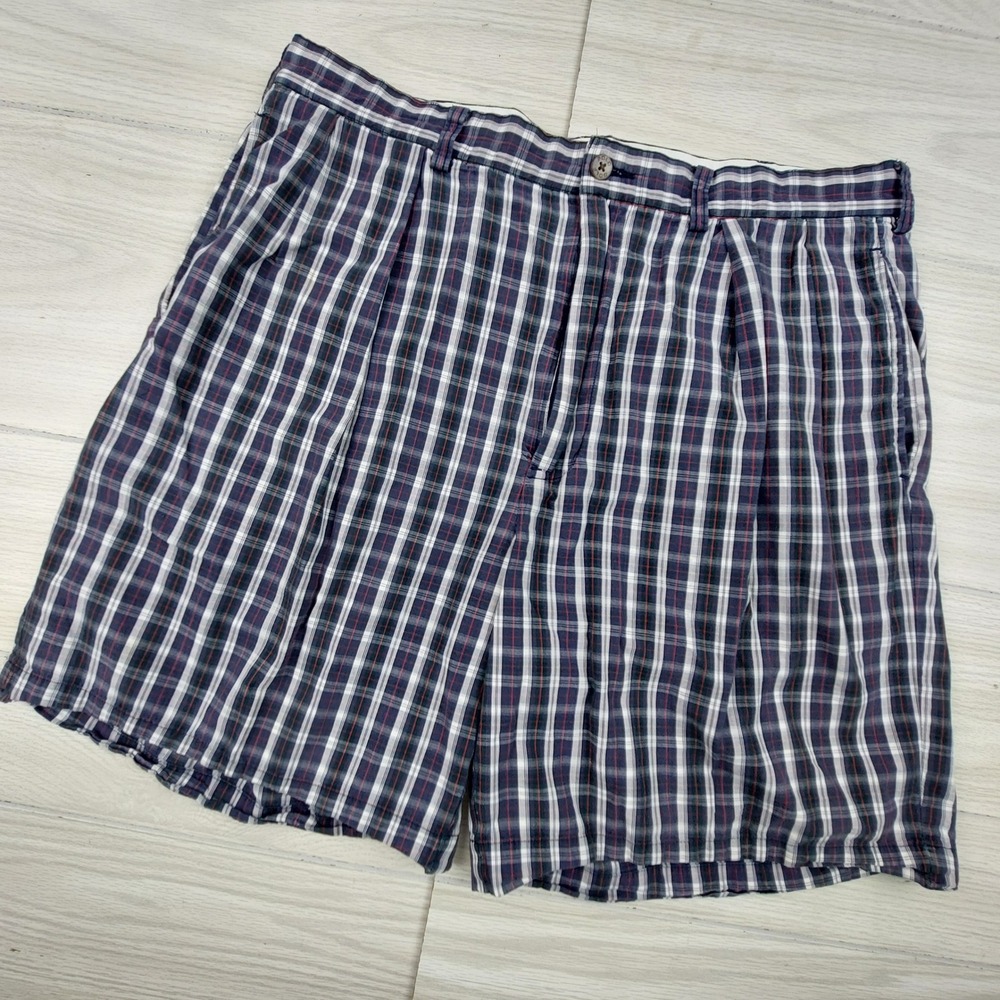 Polo Golf Ralph Lauren Shorts‎ Mens 36 Blue Green Plaid Pleated Cotton Preppy